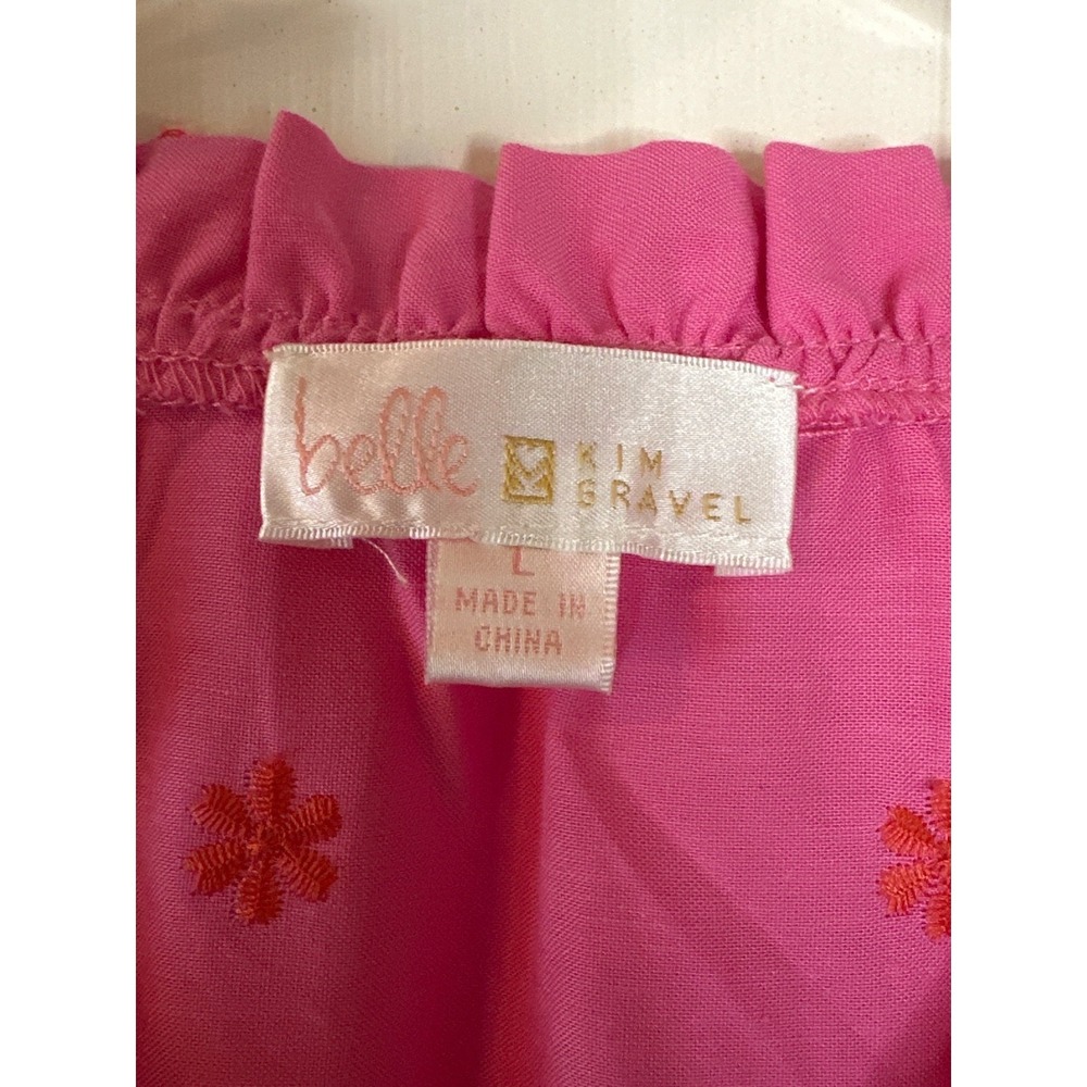 Belle by‎ Kim Gravel Daisy Pop Embroidered Blouse Preppy Pink Large - Picture 5 of 7
